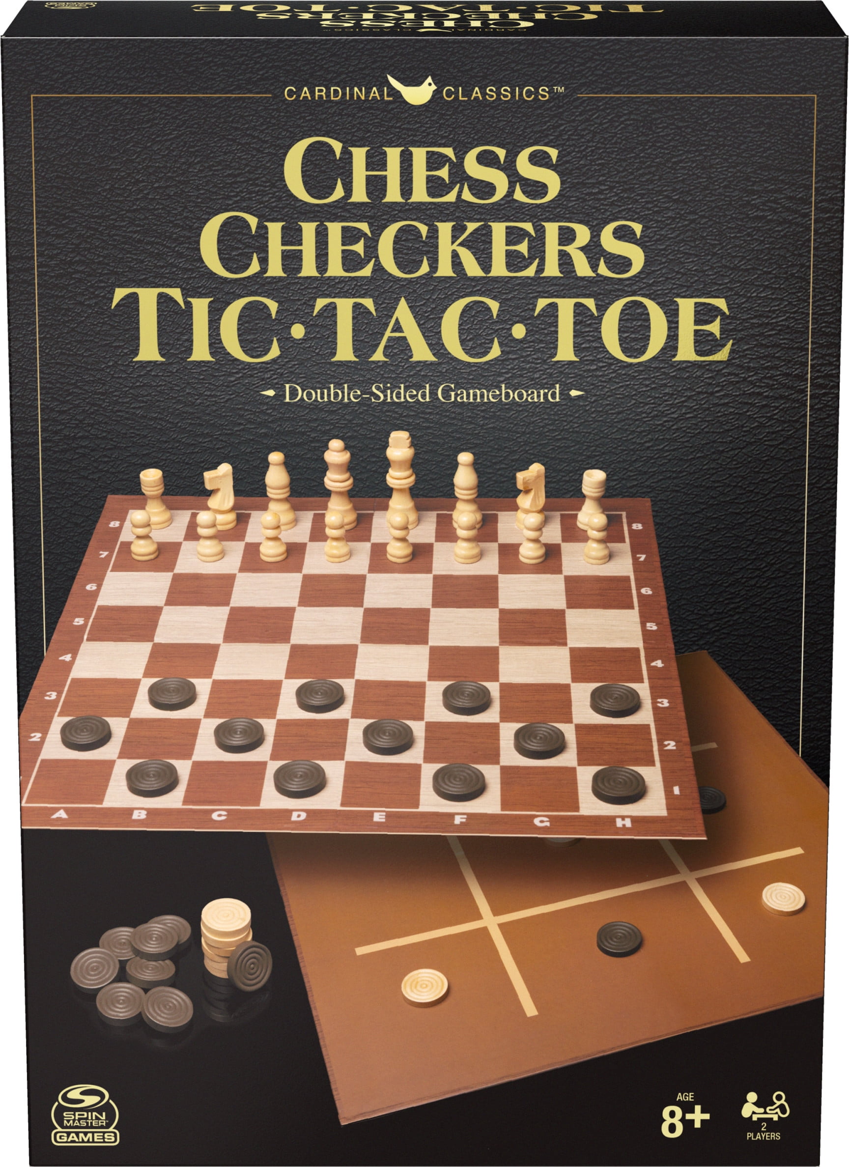 Wooden Checkers & Tic-Tac-Toe Board Game Set with Game Pieces Family Board Game 