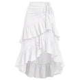 thumbnail image 5 of Women Drawstring Ruched Midi Skirt, High Low Asymmetrical Tiered Ruffle Wrap Skirt, High Waist Flowy Irregular Hem A Line Skirt White XL(XL), 5 of 5
