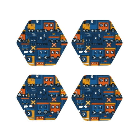 

Junzan Funny Steam Train Print Coasters for Drinks - Leather Coasters Set of 4 for Coffee Table for Housewarming/Kitchen/Bar/Decor-Hexagon