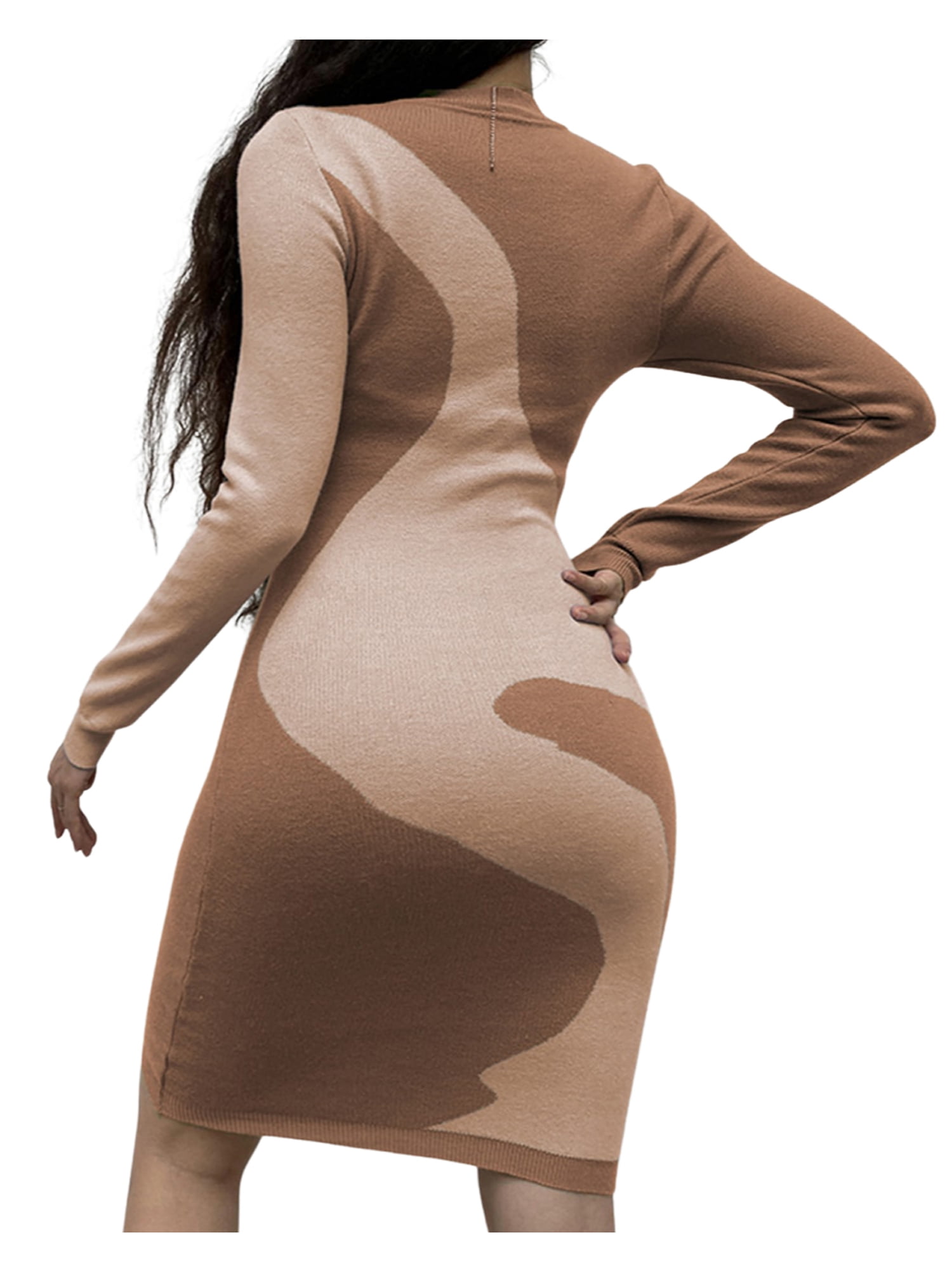 Women Ribbed Long Sleeve Sweater Dress 
