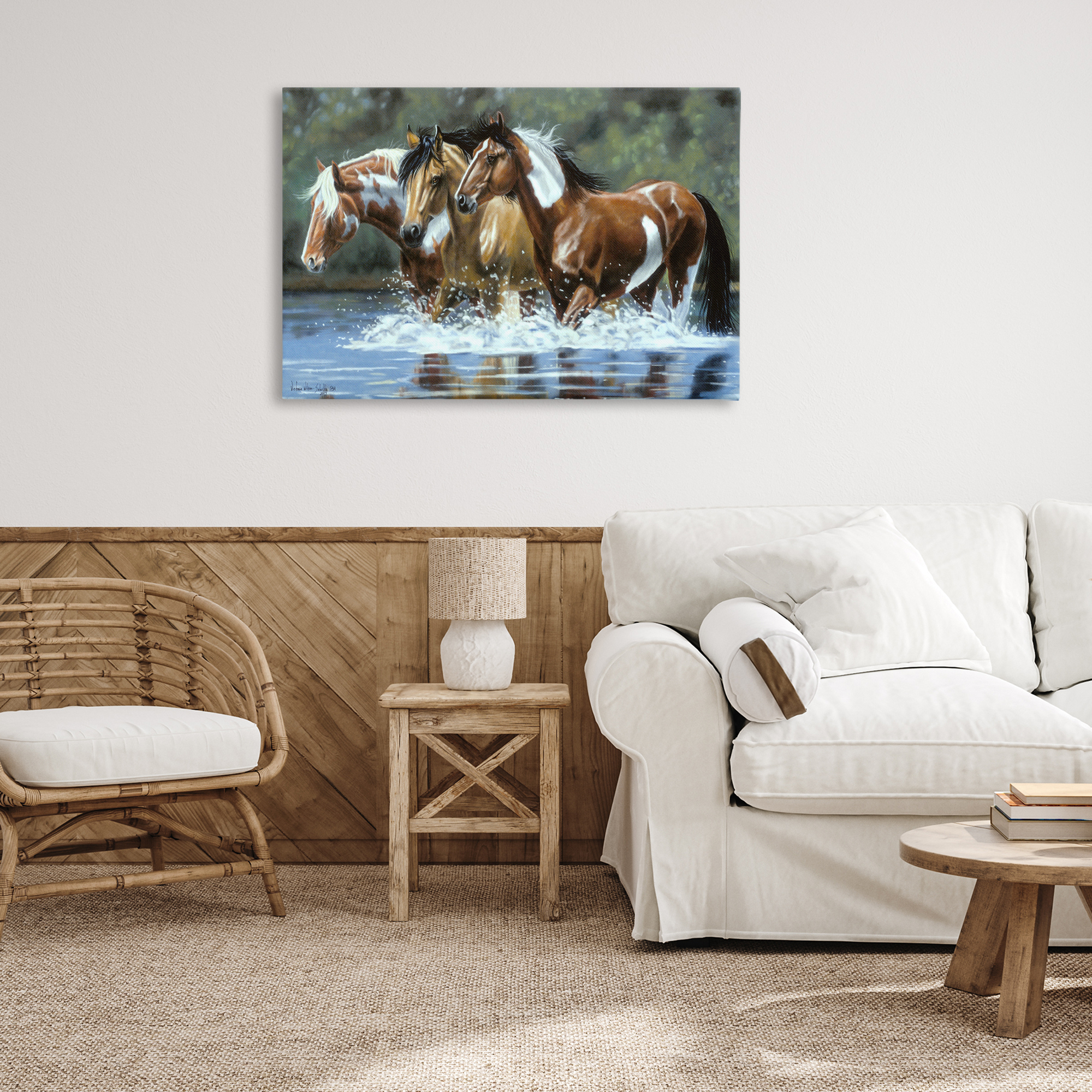 Stupell Industries Heading Upstream Horses Animals & Insects Painting Gallery Wrapped Canvas Art Print Wall Art, 36 x 24