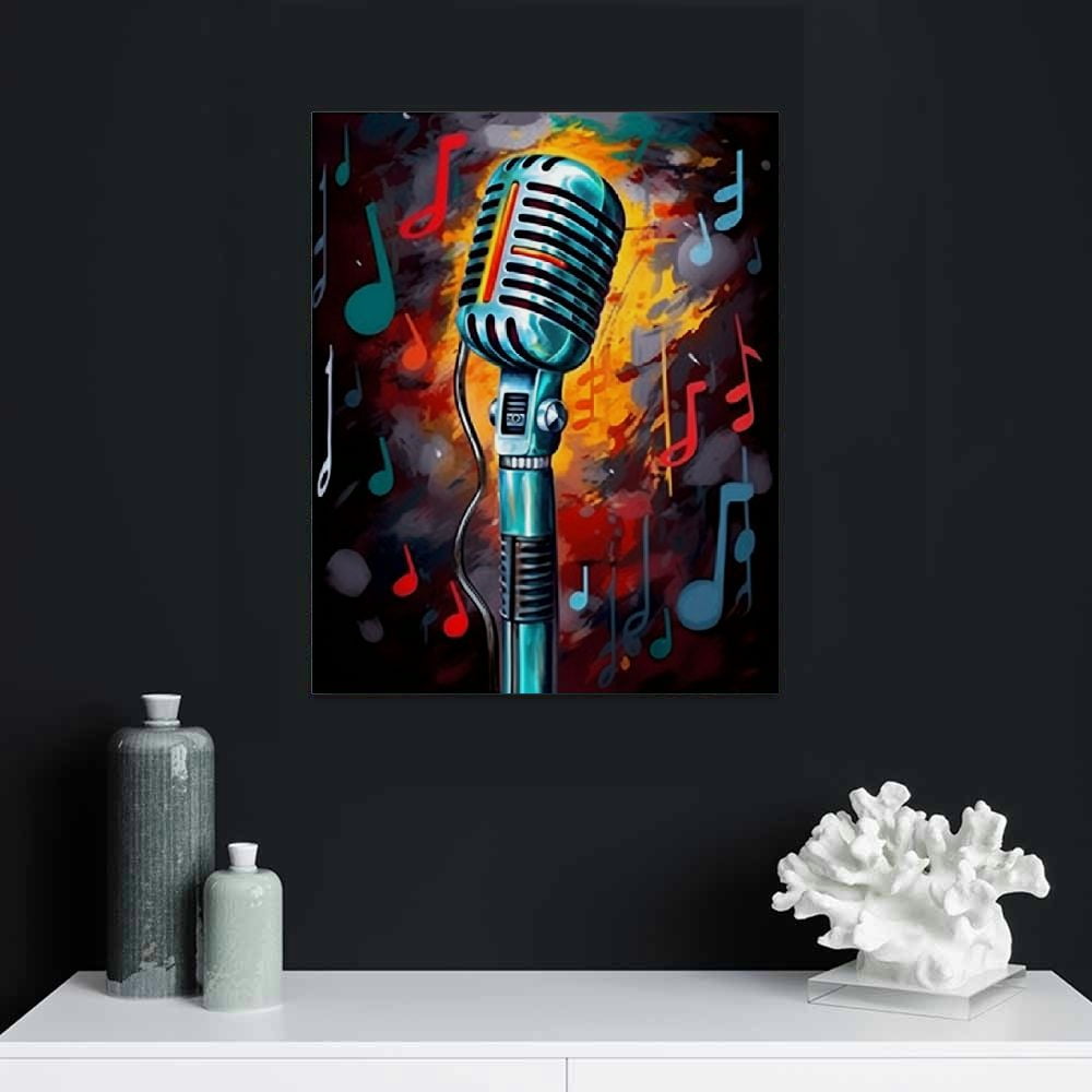 COMIO Music Art Painting Wall Art Microphone Picture Canvas Giclee Print Modern Home Studio Bedroom Decoration