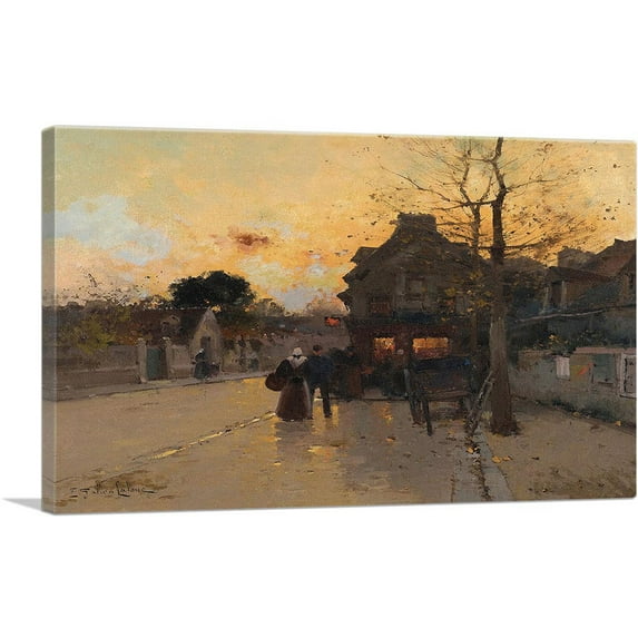 ARTCANVAS A Fallen Night In The Village Canvas Art Print by Eugene Galien-Laloue - Size: 26" x 18" (1.50" Deep)