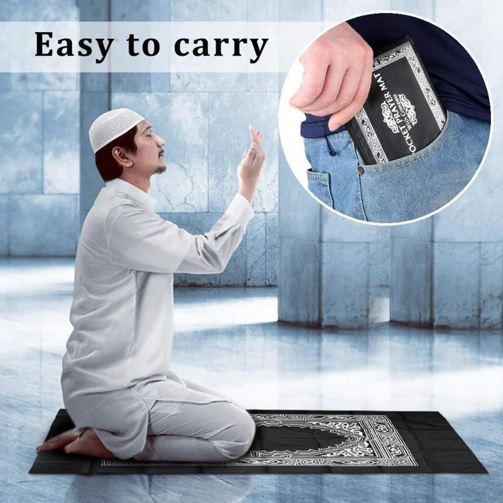 Prayer Rug Carpet Islamic Muslim Salah Meditation Mat Turkish Portable Blue 