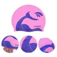 thumbnail image 3 of Unique Bargains 1 Pc Waterproof Whale Tail Pattern Swim Cap Pink Blue, 3 of 6