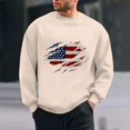 thumbnail image 2 of Wyobmus Mens Graphic Sweatshirt Usa.Flag Sweatshirt Casual Long Sleeve Round Neck Base Hoodless Sweatshirt Khaki, 2 of 5