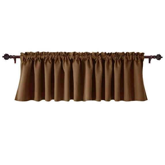 The Great American Store Decorative Polyester Window Valances Solid Chocolate Gathered Style (60" x 18") 3" Rod Pocket, 1 Pack - Suitable for Kitchen, Living Room, Bedroom, Cafes