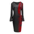 thumbnail image 4 of CEHVOM Femmes Grand Patchwork Robe Hip Wrap Jupe Manches Longues Swing Robe Longue Robe, 4 of 4