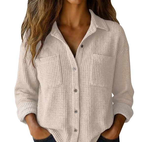 Womens Button Down Shirts Long Sleeve Cotton Gauze Tops Casual Collared Blouses Loose Fit Casual Shirts for Women Long Sleeve Button Down Blouses Fall 2026 Solid Color Trendy Tops