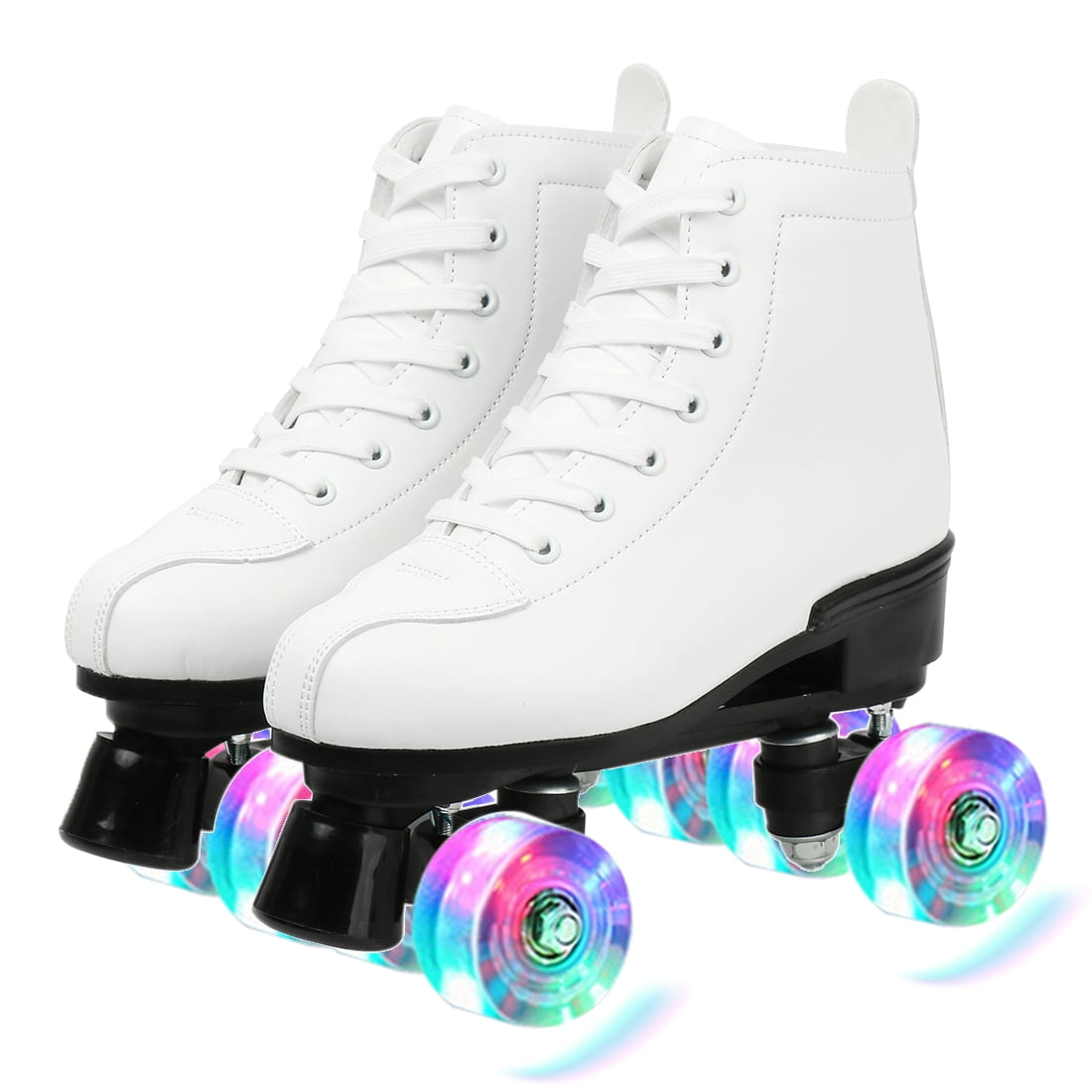 Women's Roller Skates Classic Leather High Top Double Row Skates Four-Wheel Shiny Roller Skates Perfect Indoor Outdoor Adult Roller Skates with Bag 