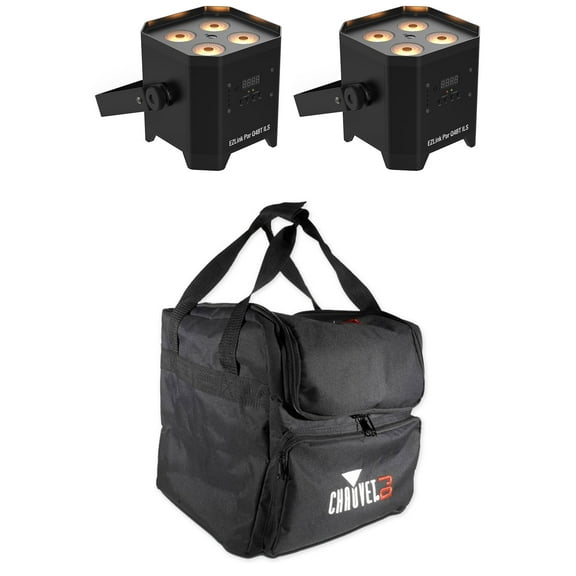 2 Chauvet DJ EZLink Par Q4BT ILS RGBA Bluetooth Rechargeable Par Wash Lights Bag