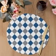 thumbnail image 3 of Blue Grey Plaid Round 13 Inch Placemats Set of 8, Modern Geometric Minimalist Checkered HeatResistant Non Slip Place Mats for Dining Table, Wipeable Braided Kitchen Table Mats for Housewarming, 3 of 9