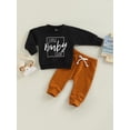 thumbnail image 3 of KOMOO 2Pcs Toddler Baby Spring Fall Winter Outfits Long Sleeve Letter Crewneck Sweatshirt Pullover Long Pants Jogger Outfits, 3 of 7