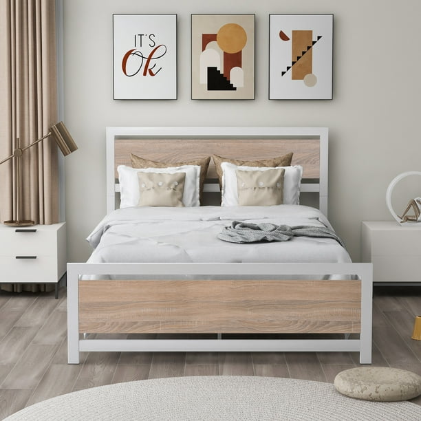 Full Platform Bed Frame Seventh Metal, Wood And Metal Full Size Headboards