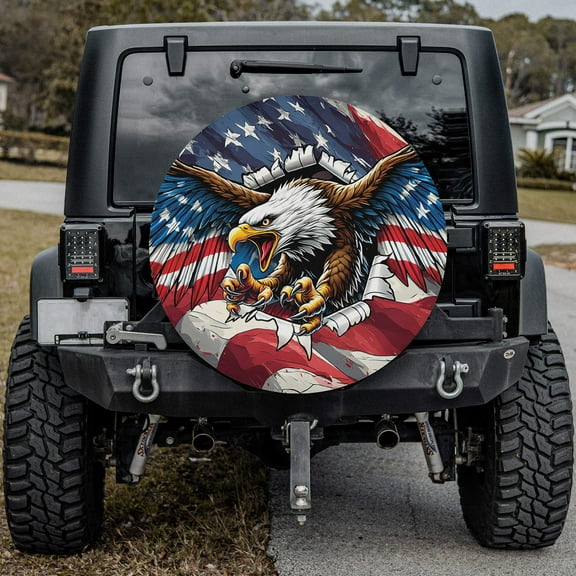 Lotusprinthandmade America Flag Eagle Patriotic Spare Tire Cover Without Backup Camera Hole 6 Sizes (27 in.)