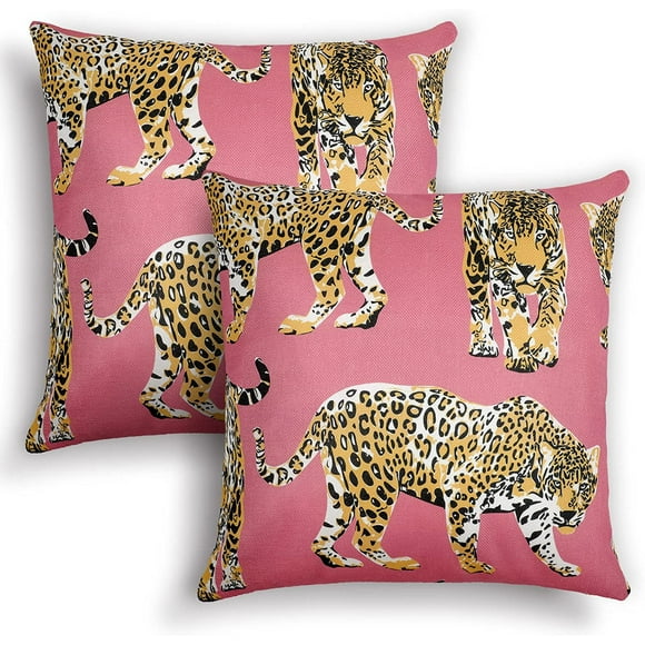 shiyou-Leopard Preppy Throw Pillow Covers Hot Pink Throw Pillow Fun Pillow Covers Leopard Print Cheetah Pillows Case for Preppy Stuff Room Decor, 18 x 18 Inch