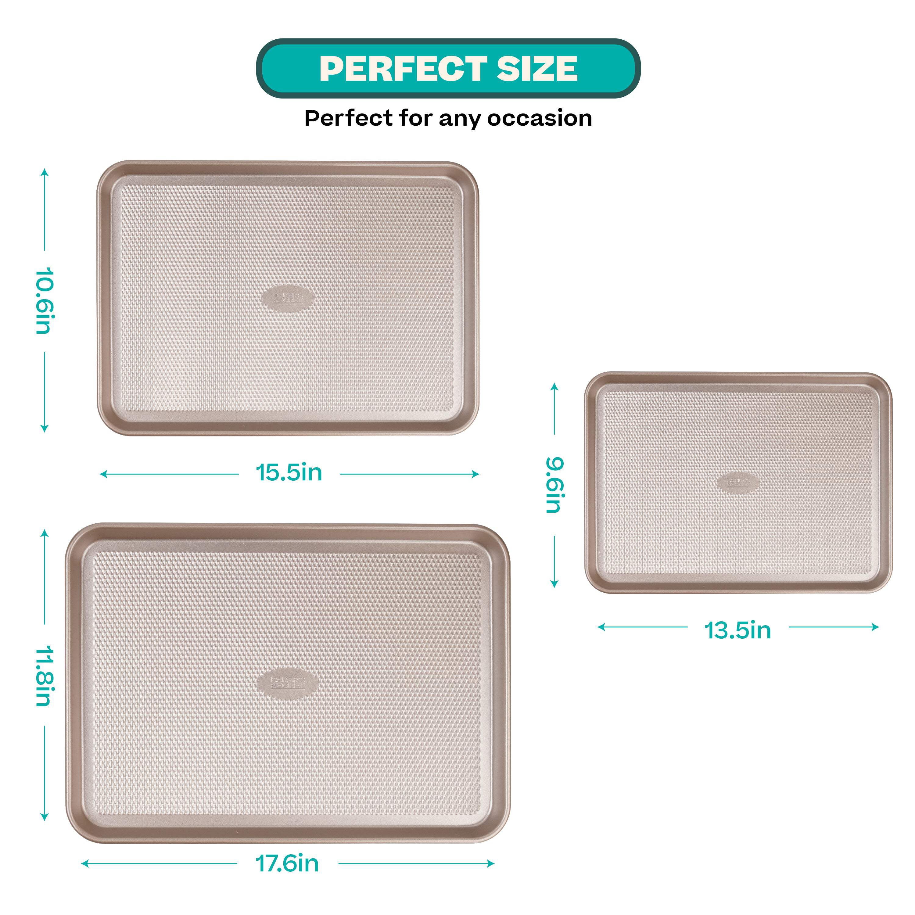 Baker's Secret Baking Sheet Pan Set, 3x Cookie Sheets for Oven, Diamond Texture Premium Air Flow (Navy Blue)