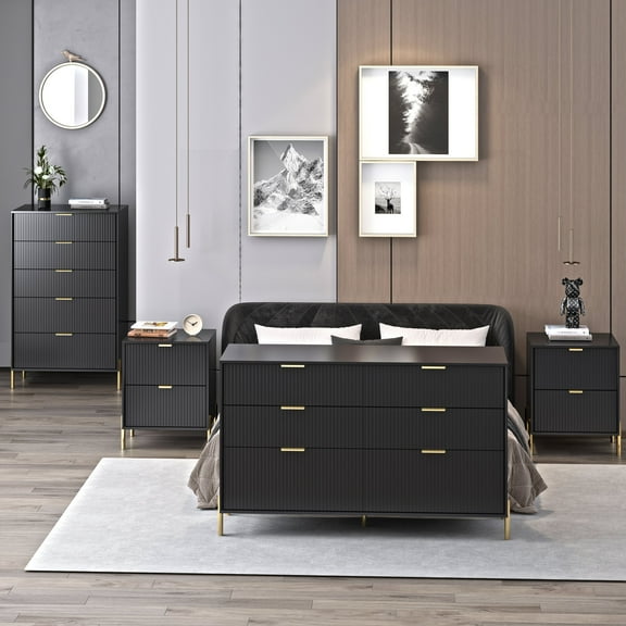 FESTIVO 4 Piece Bedroom Set - 2 of Nightstand, 1 of Dresser, 1 of Chest - Black
