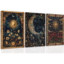 Singg 3 Pieces Gothic Vintage Celestial Canvas Wall Art, Vintage Tarot Canvas Wall Decor, Mysterious Sky Astrology Picture Poster Prints for Living room Bedroom Office Decores