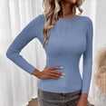 thumbnail image 2 of MESSUEN Crew Neck Sweater for Women Ribbed Long Sleeve Tops for Women Pull Over Sweaters Womens Blouses Basic Tees for Women Dressy Shirts for Women Ladies Blouses Blue L, 2 of 3