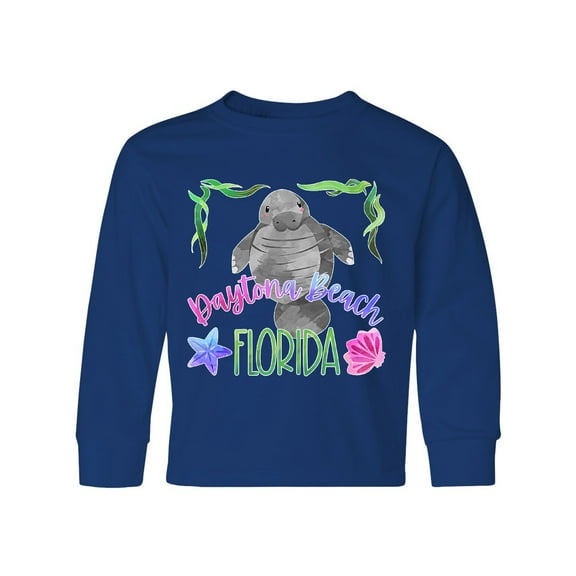 Inktastic Daytona Beach Florida Cute Swimming Manatee Long Sleeve Youth T-Shirt