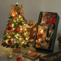 Mini Christmas Tree with LED Lights Hanging Ornaments DIY Desktop Xmas Tree Decorations Battery Operated Artificial Christmas Tree