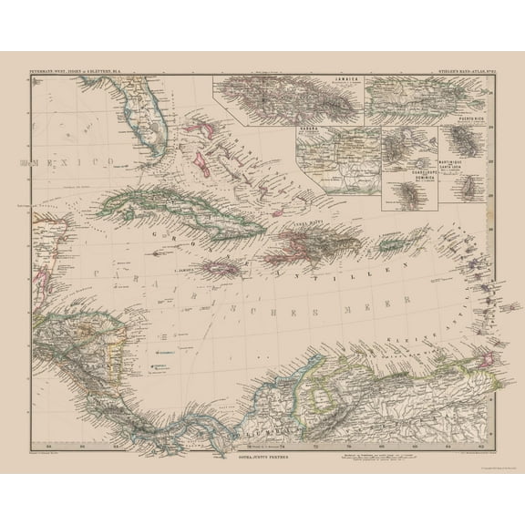 Historic Map - Venezuela Columbia Costa Rica Nicaragua - Stieler 1885 - WallArt