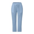 thumbnail image 5 of Bovemsi Women's Casual Pants Women Fashion Solid Color Cotton Flax Elastic Long Beach Leisure Trousers Linen with Pockets, 5 of 5