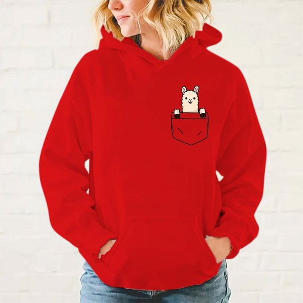 Sudadera con capucha con estampado de alpaca y bolsillo divertido, moda para mujer y hombre, sudadera de otoño e invierno, ropa de calle para mujer