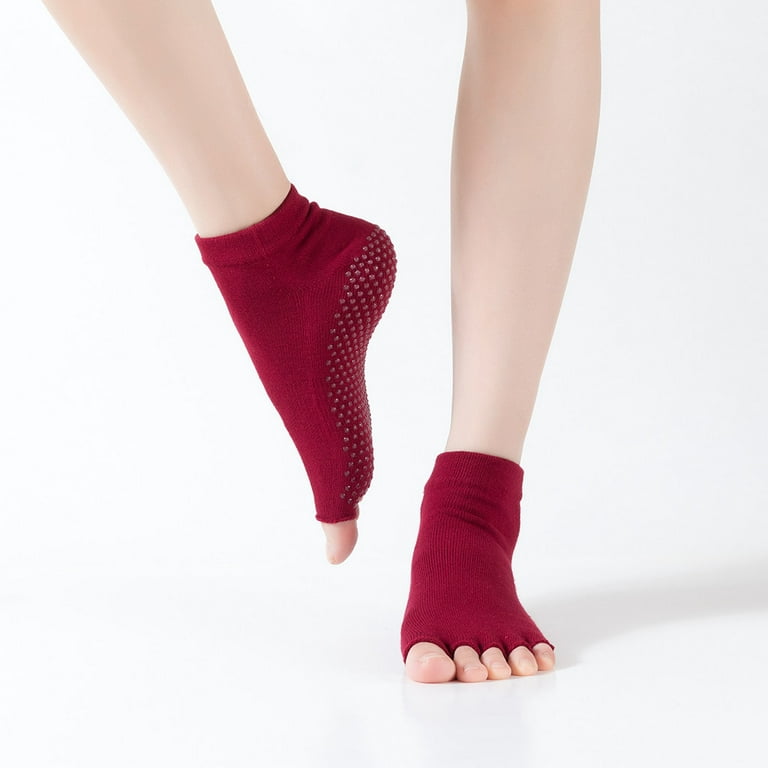Socks For Women And Men Jioakfa Toe Women Anti Slip Finger-Separated Yoga  Socks Sport Ballet Dance Socks Wine