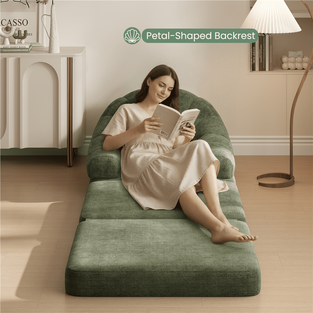 Renwick 2-in-1 Convertible Sofa  Bed Folding Sleep Chair Bed Chenille Sofa with Armrests  for Living Room and Bedroom, Green