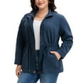 thumbnail image 3 of Agnes Orinda Women's Plus Size Jackets Long Sleeve Drawstring Waist Anorak Coats with Pockets 1X Dark Blue, 3 of 8