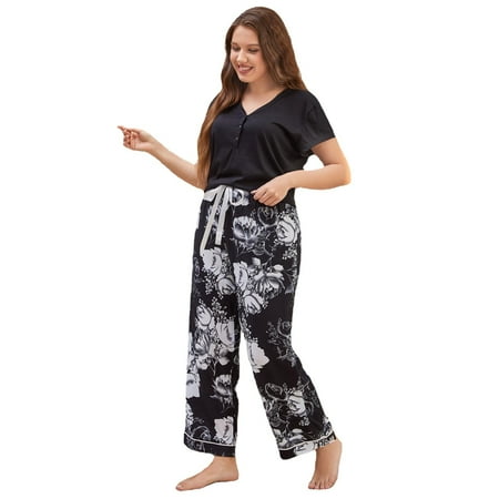 

Plus Size Pajamas Women s Cotton Short Sleeve Pants Homewear Set