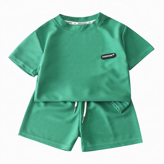 Splozh Summer Outfit Boys Clothes Short Sleeve T Shirt Top Shorts Sets Casual Summer Outifts for Kids Breathable Sport Set 15-16 Years,Green
