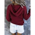 thumbnail image 3 of Amoretu Women's Long Sleeve Hoodies Button up Hooded Loose Shirt, Wine Red XL, 3 of 5