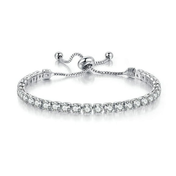 Paris Jewelry 24k White Gold 7ct Created White Sapphire Round Adjustable Tennis Bracelet plated