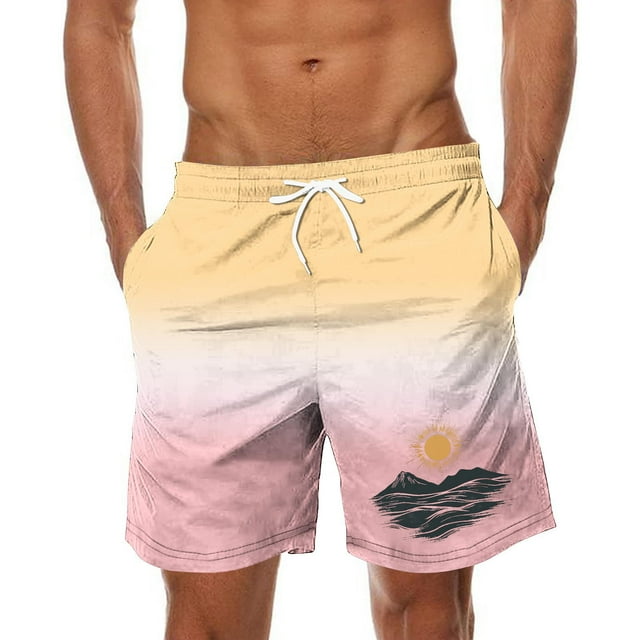 Pantalones de Playa con Cordón Impreso con Cintura Elástica para Hombre, con Bolsillos para Uso Casual Y Al Aire Libre