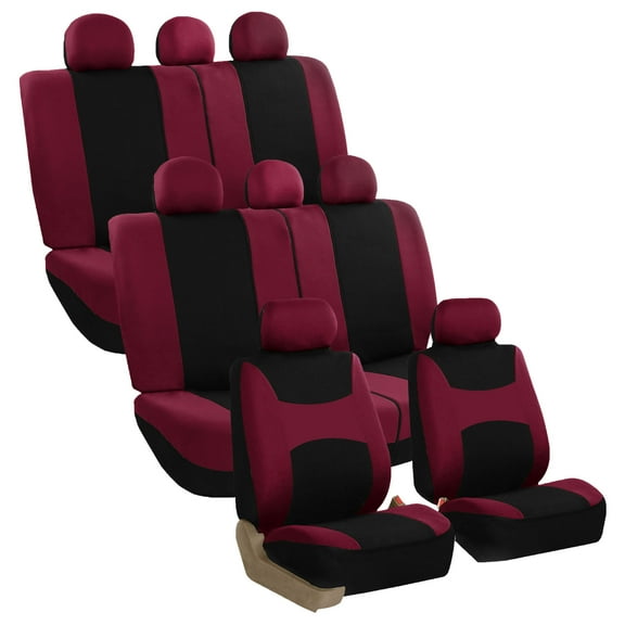 FH Group Light & Breezy Seat Covers for Auto, 3 Row 8 Seaters SUV VAN Auto Seat Covers Set, Burgundy and Black
