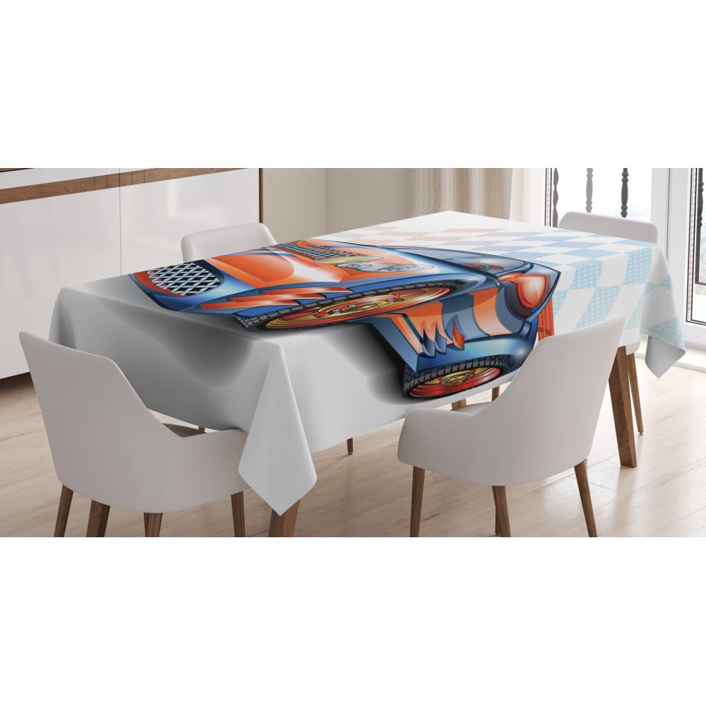 Cars Tablecloth, Cartoon Style Speeding Racing Car Event Championship