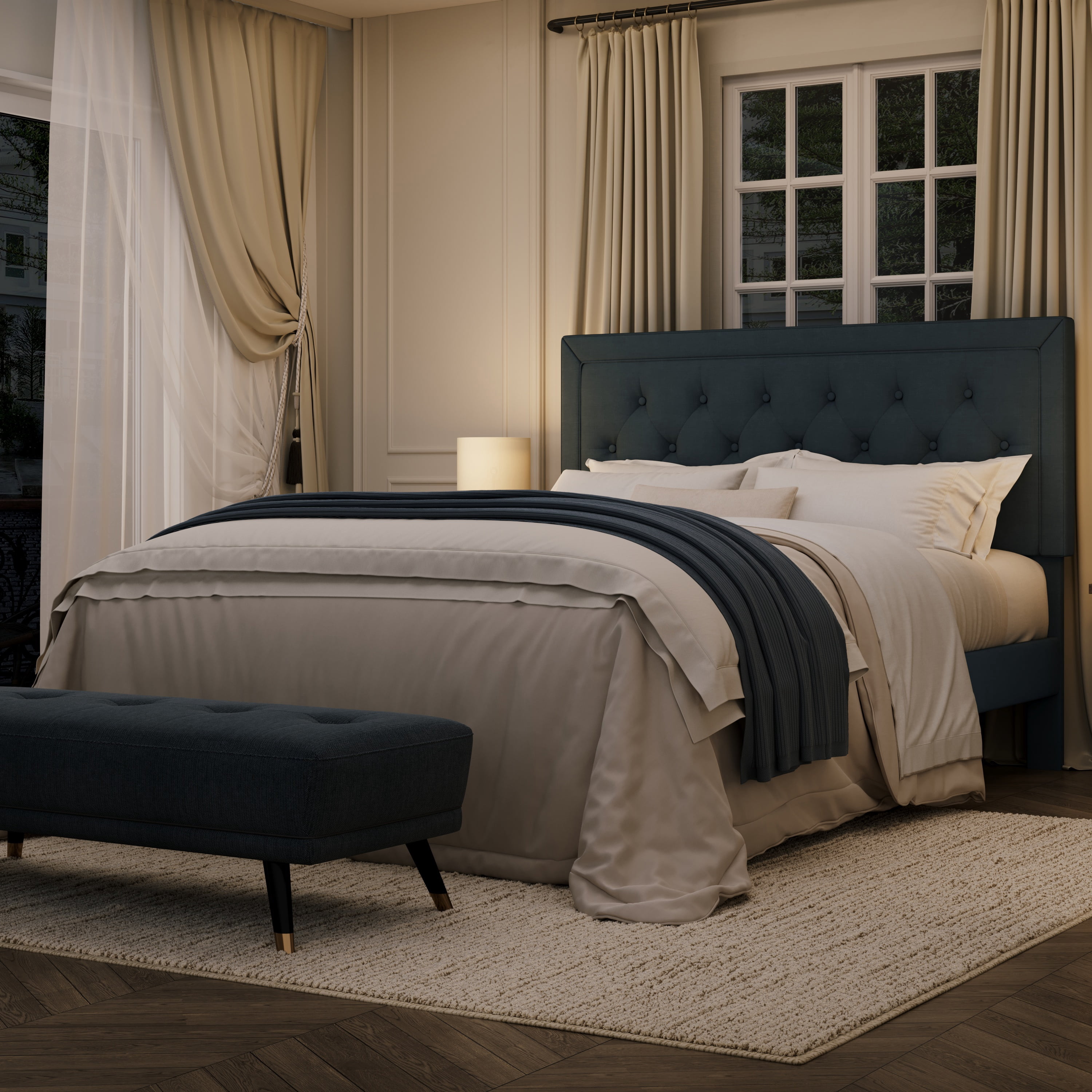 Amolife Queen Bed Frame with Adjustable Headboard, Upholstered Platform Bed, No Box Spring Required, Black