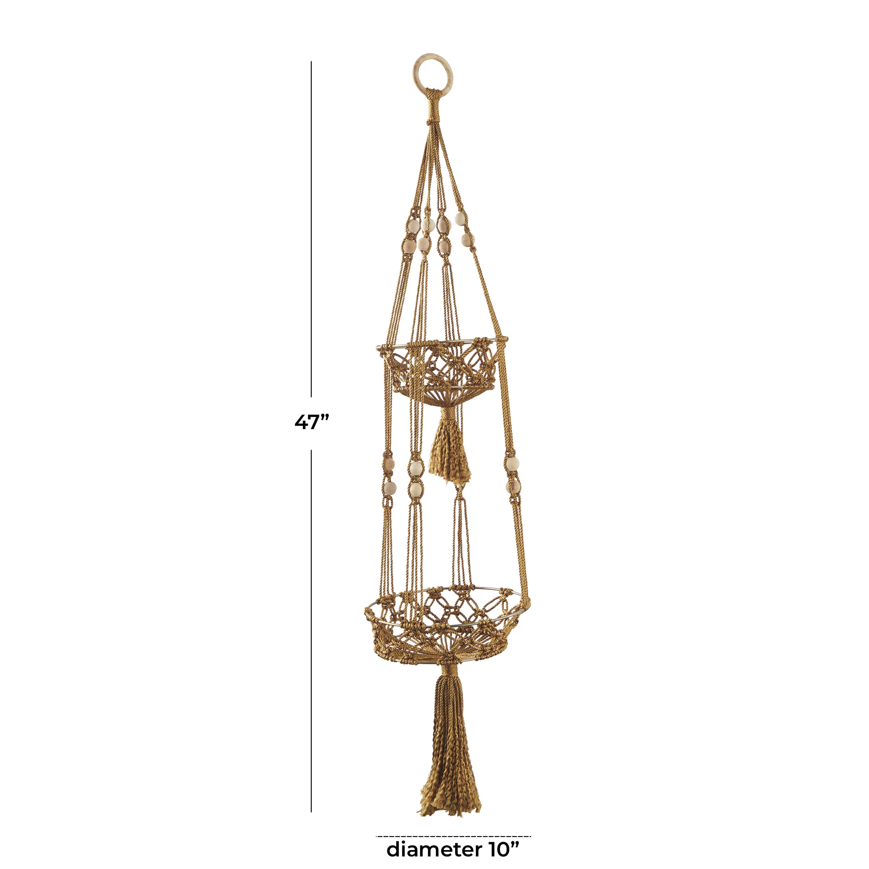 DecMode 10" x 10" x 47" Round Brown Fabric Handmade Hanging Macrame Wall Planter