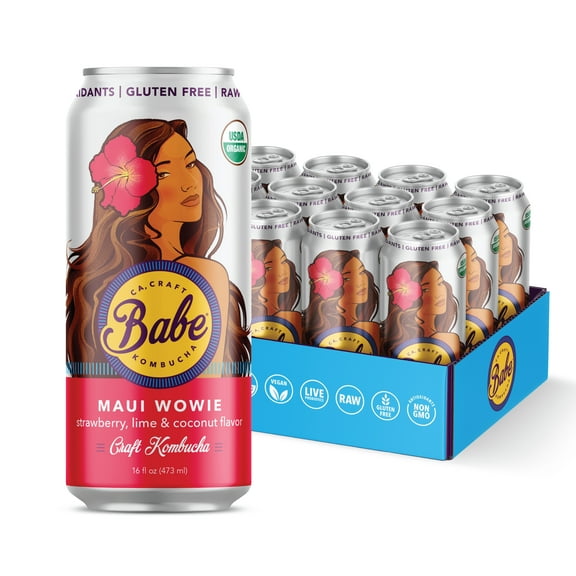 Babe Organic Craft Kombucha, Maui Wowie, Vegan Friendly, USDA Certified Organic, Gluten Free, 16 Fluid Ounce (Pack of 12)