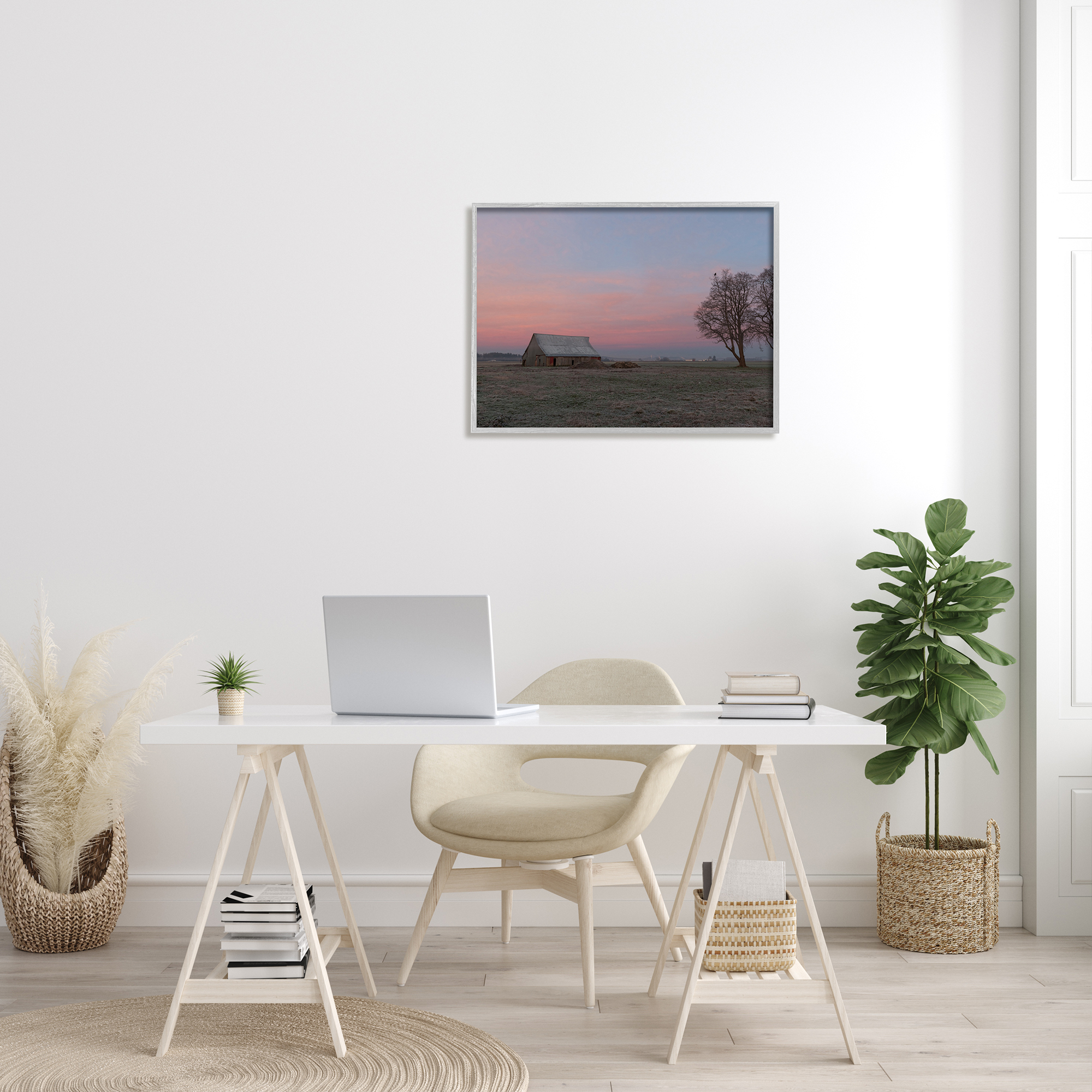 Stupell Industries Lone Grassland Cabin Rural Trees Sunset Sky Photograph Gray Framed Art Print Wall Art, Design by Nancy Crowell