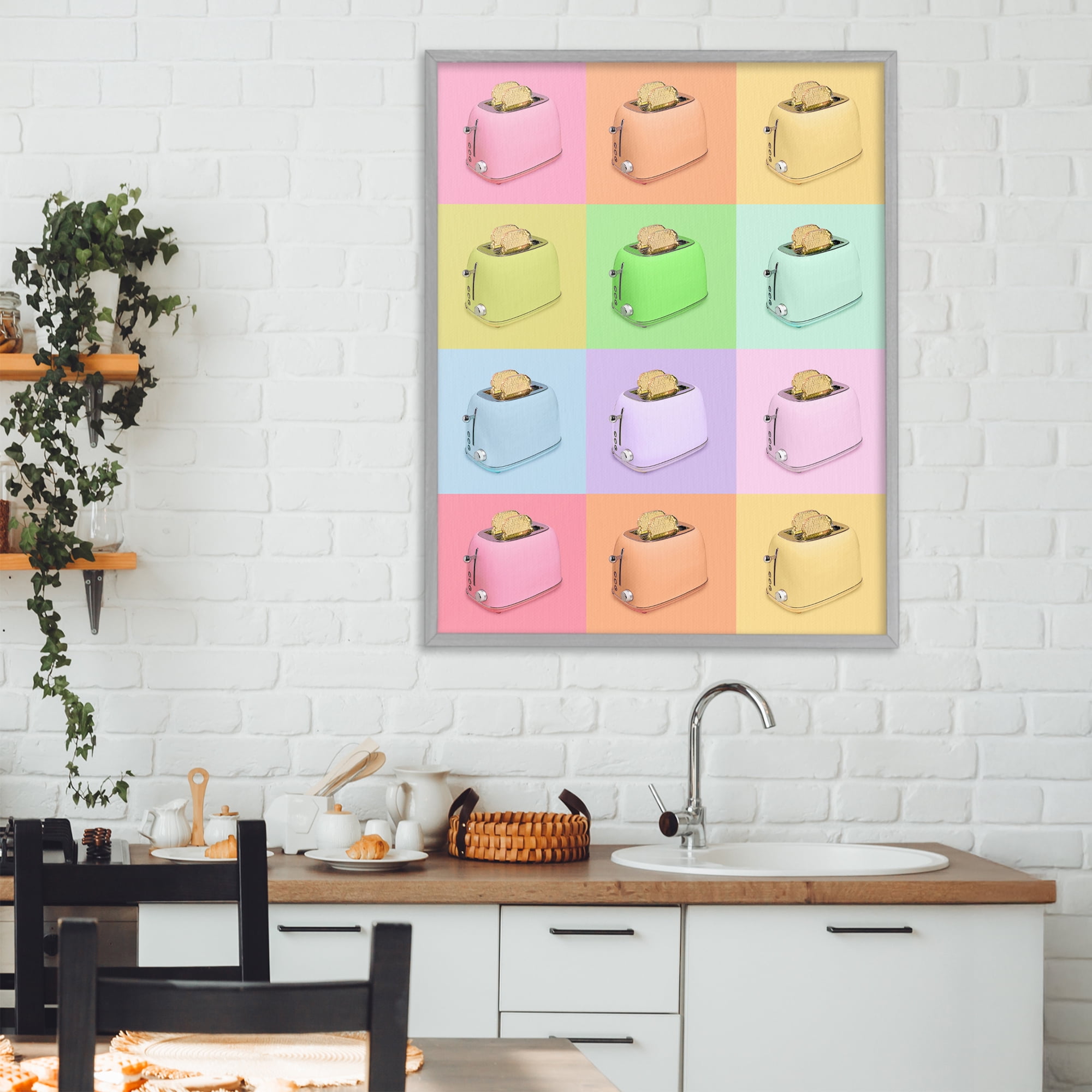 Stupell Industries Golden Disco Toaster Collage Gray Framed Giclee Art, design by LISH Creative