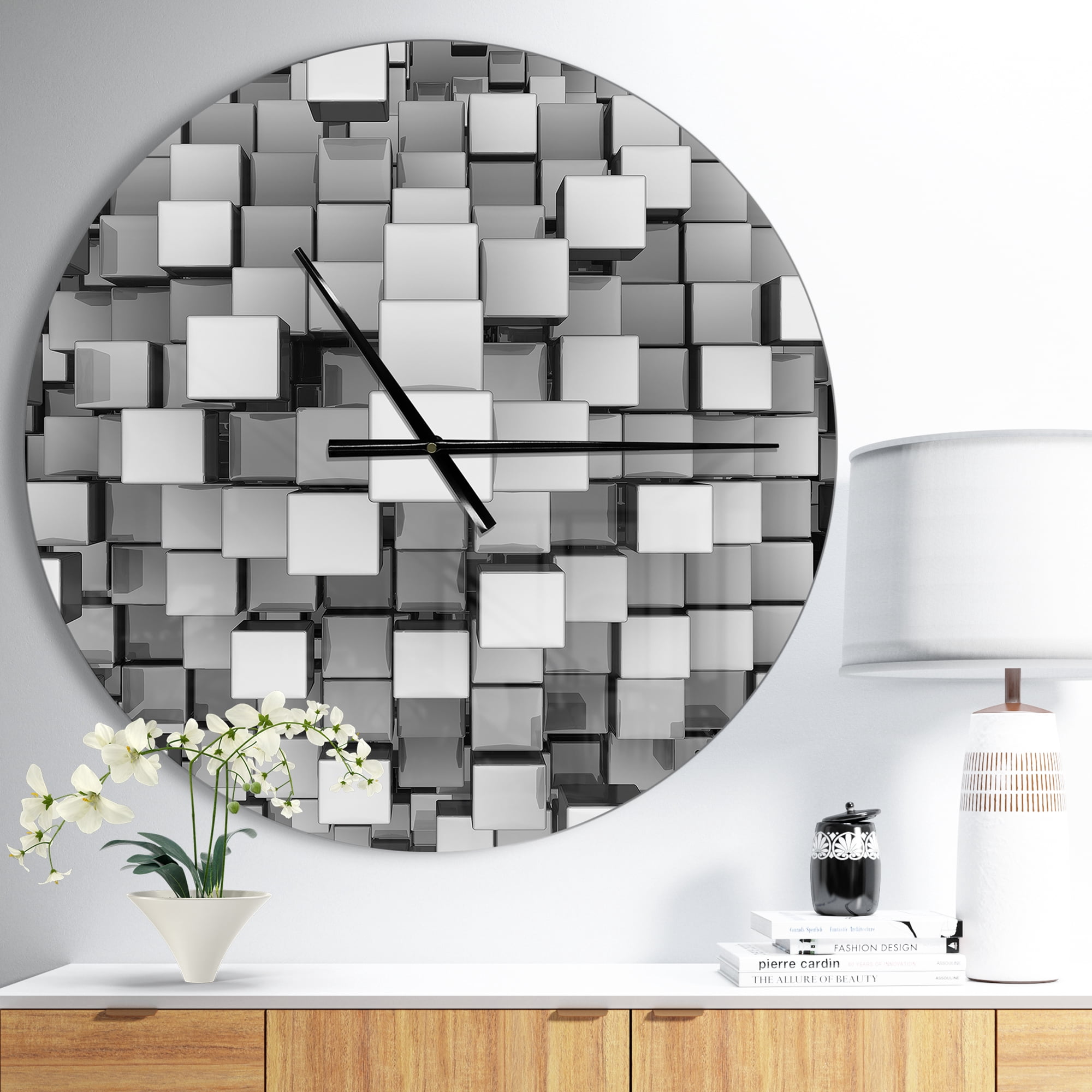 Designart 'Black and Grey Cubes ' Modern wall clock