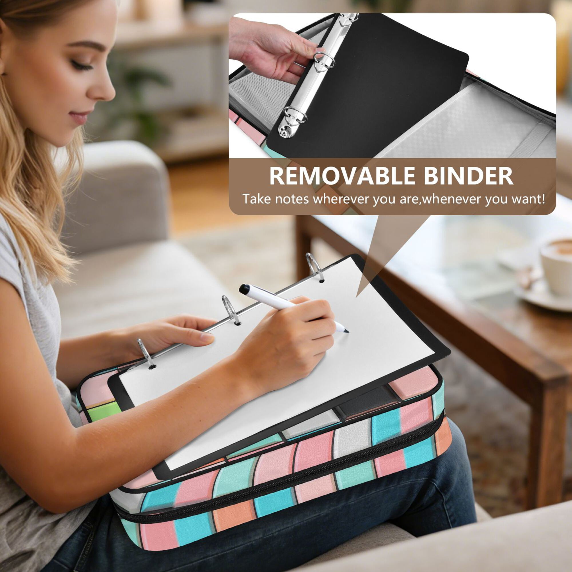 FORMRS Accordion File Folder A4 Size 7-Pocket Expanding Document Organizer Bag with 3 Ring Binder, Colorful Checkered Pattern