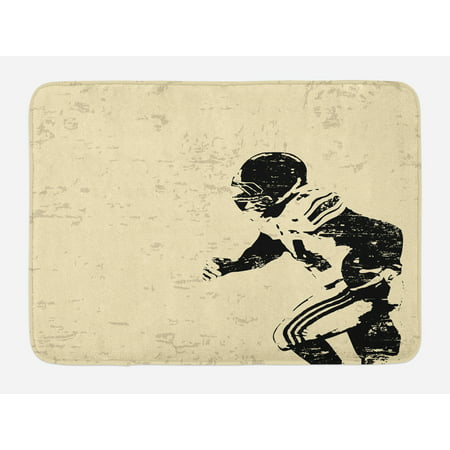 Sports Bath Mat, Rugby Player in Action Running Success in Arena Playground Sport Best Team Picture, Non-Slip Plush Mat Bathroom Kitchen Laundry Room Decor, 29.5 X 17.5 Inches, Beige Black,