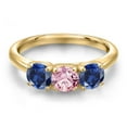 thumbnail image 3 of Gem Stone King 18K Yellow Gold Plated Silver Pink Lab Grown Diamond and Blue Created Sapphire Engagement Ring for Women | 1.70 Cttw | Round 5MM | Gemstone April Birthstone | Size 8, 3 of 6