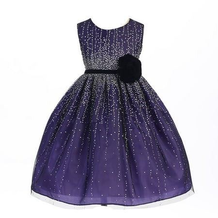 Crayon Kids Little Girls Purple Velvet Flower Sash Sequin Dress 2T
