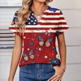 thumbnail image 4 of Hogleaql 250th Anniversary Tops, Women's Patriotic Short Sleeve V Neck American Flag Print T-Shirt Casual Button Independence Day Themed Loose Fit Pullover Deep Red 2XL, 4 of 4